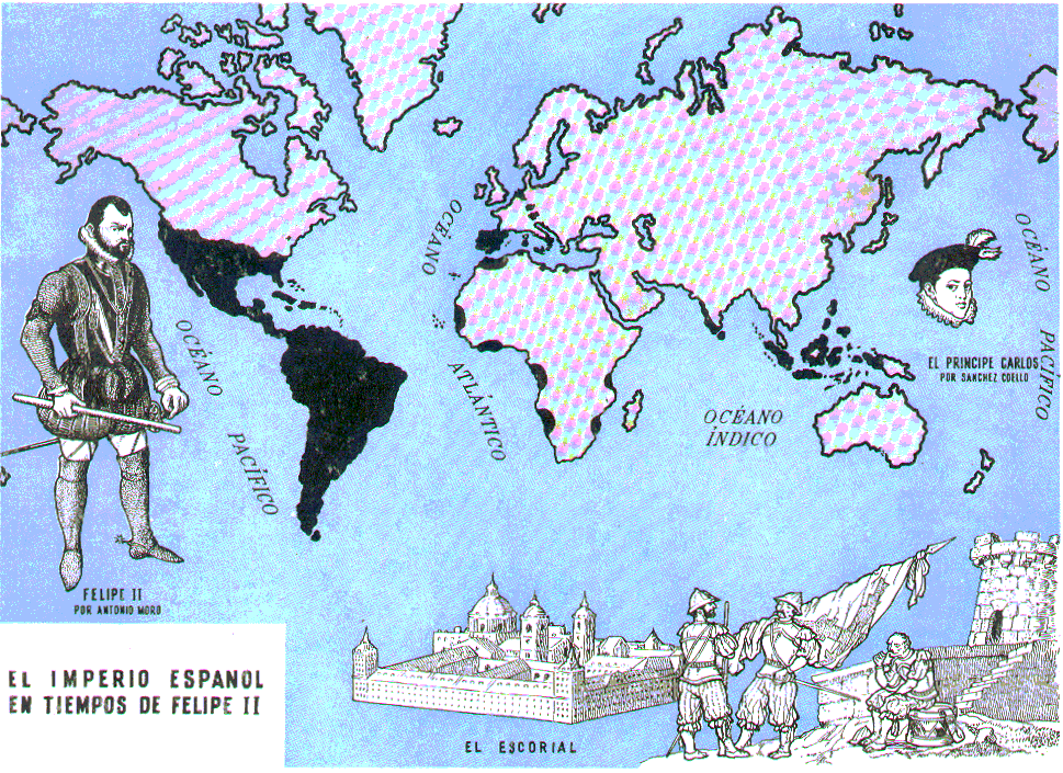 Mapa del Imperio español en época de Felipe II